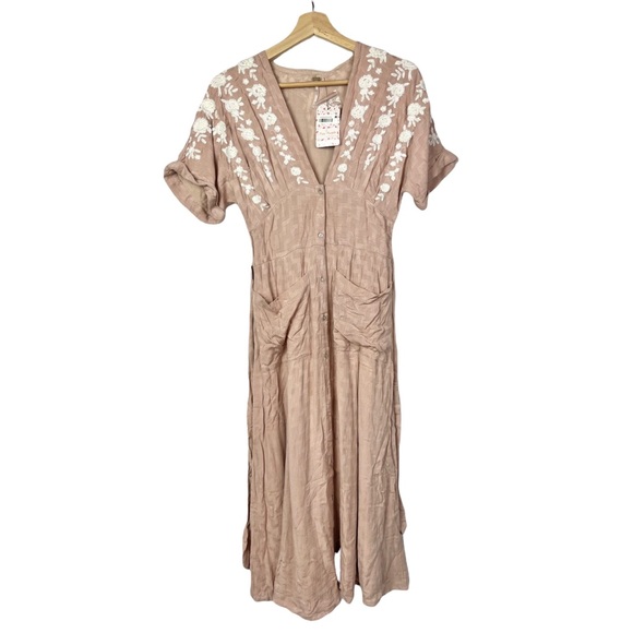 Free People Pink Midi Dress with White Embroidery - Picture 6 of 12